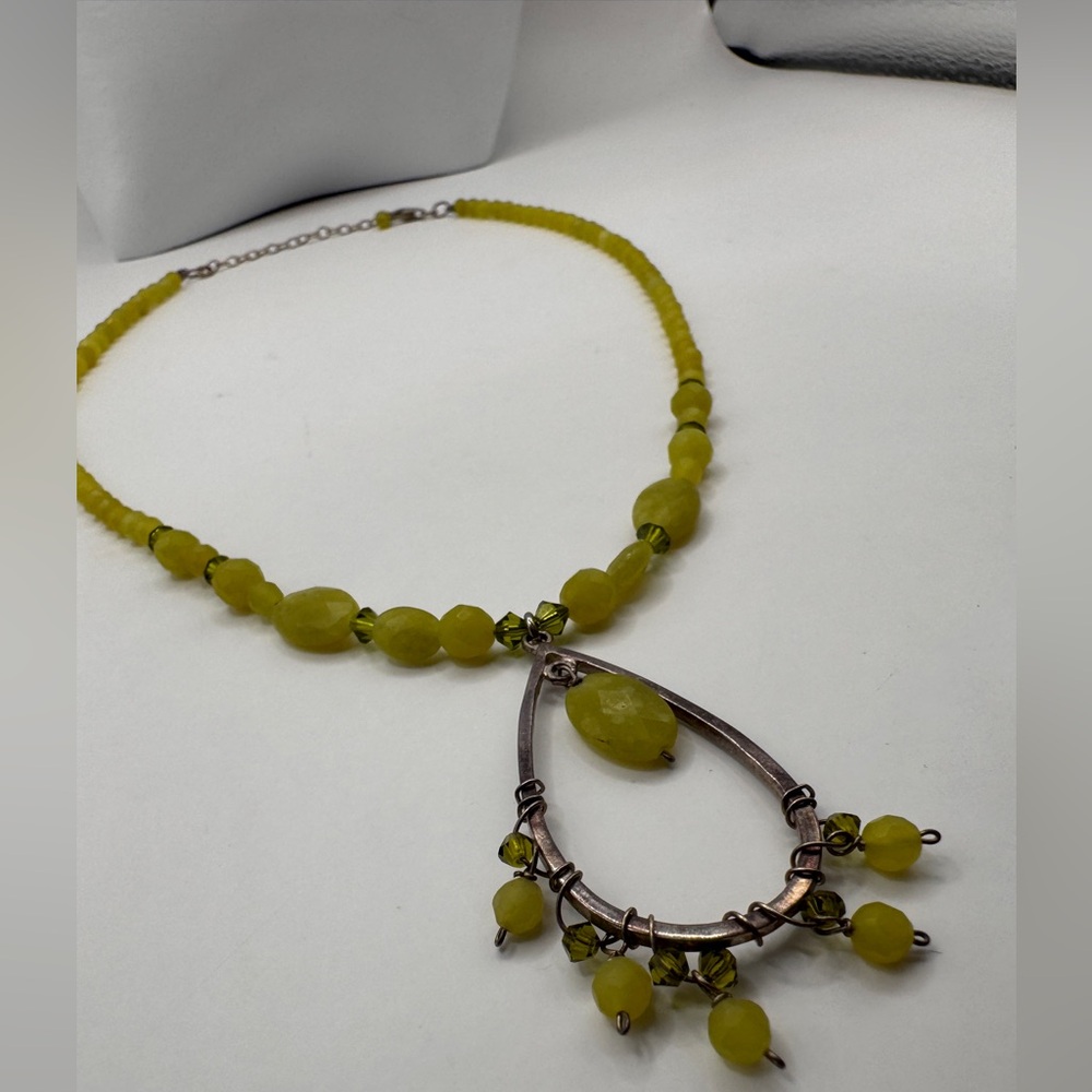 Vintage Sterling silver yellow agate and green jasper beaded necklace